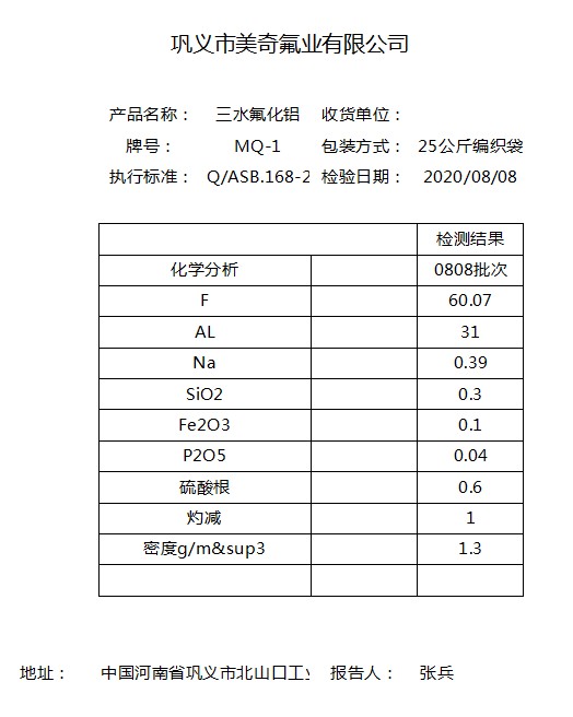 三氟化鋁指標(biāo)